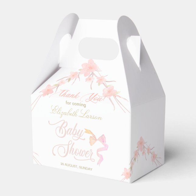 Rosa Aquarellblüte Elegante Babydusche Geschenkschachtel (Vorderseite)