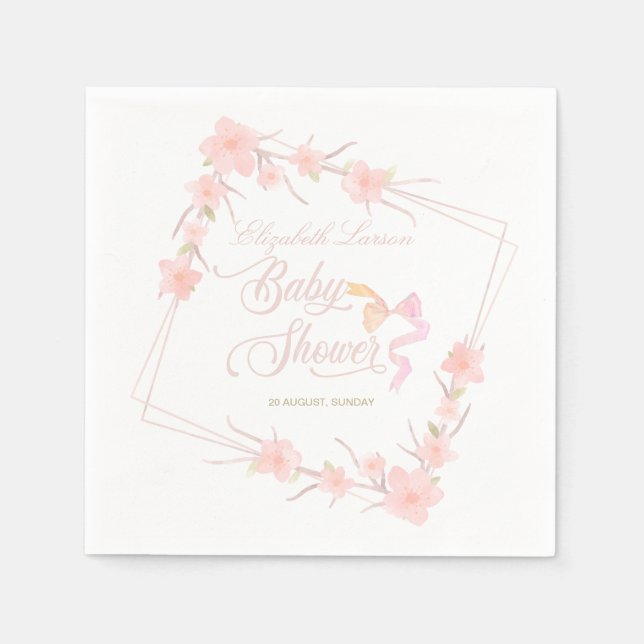 Rosa Aquarellblüte Elegante Babydusche Serviette (Vorderseite)