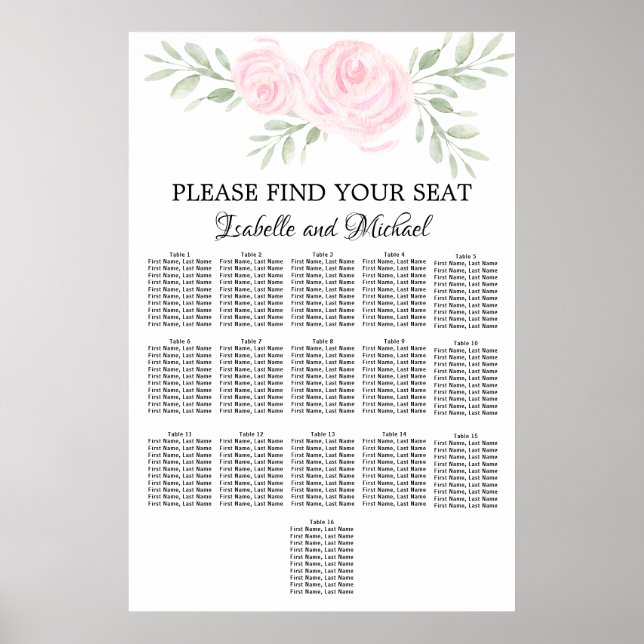 Rosa Aquarellblütendiagramm mit 16 Tischen Poster (Vorne)
