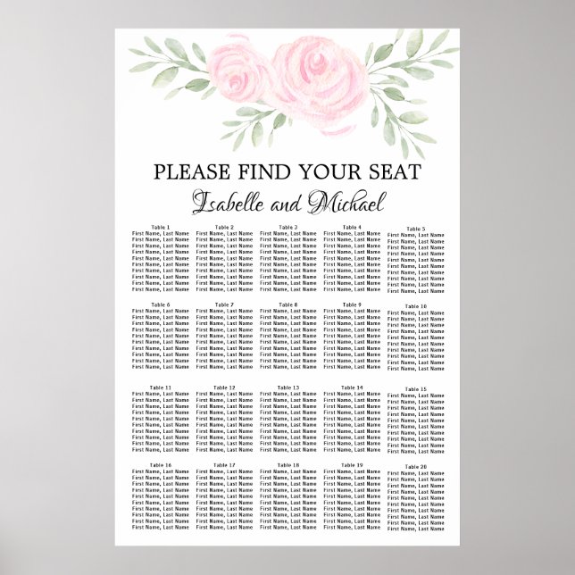 Rosa Aquarellblütendiagramm mit 20 Tischen Poster (Vorne)