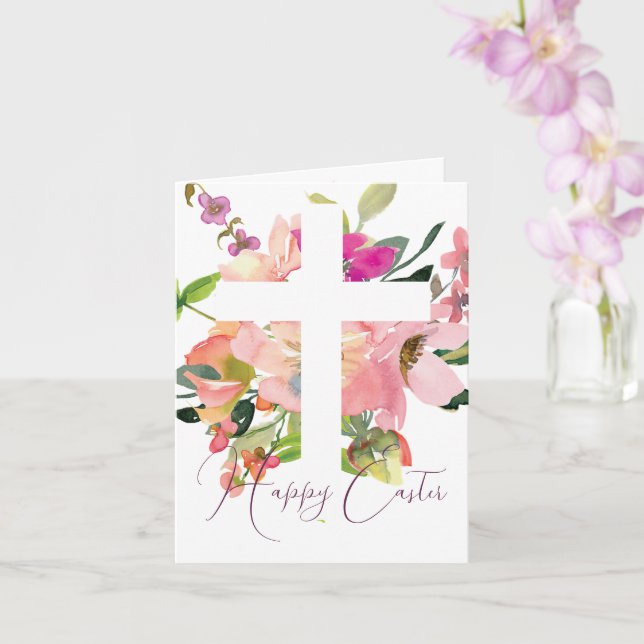 Rosa Aquarellblütenkreuz Ostern Karte (Orchidee)