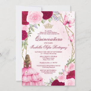 Rosa Aquarelldruckerin Blonde Hair Quinceanera Einladung