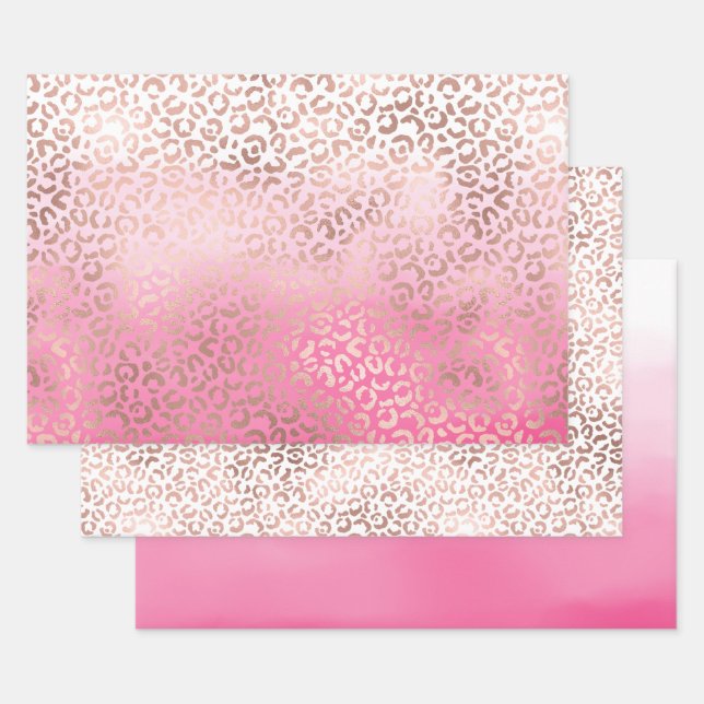 Rosa Aquarellfarbe Ombre Leopardrucke Geschenkpapier Set (Set)