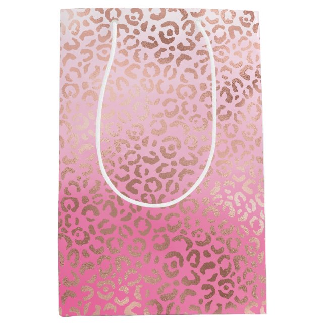 Rosa Aquarellfarbe Ombre Leopardrucke Mittlere Geschenktüte (Vorderseite)