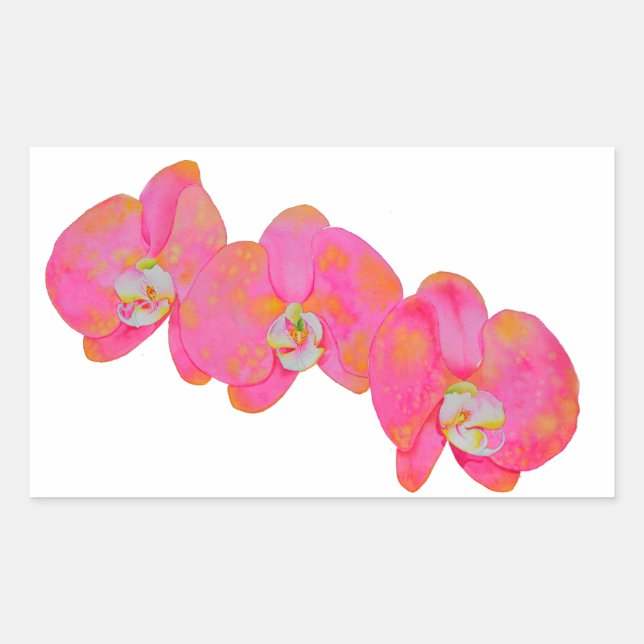Rosa Aquarellfarbe Orchideenmalerei Rechteckiger Aufkleber (Vorderseite)