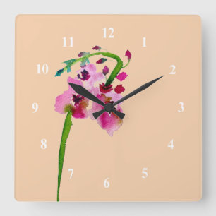 Rosa Aquarellfarbe Verbascum Blume Quadratische Wanduhr