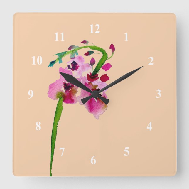 Rosa Aquarellfarbe Verbascum Blume Quadratische Wanduhr (Vorderseite)