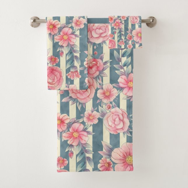 Rosa Aquarellfarben auf Streifen Badhandtuch Set (Insitu)