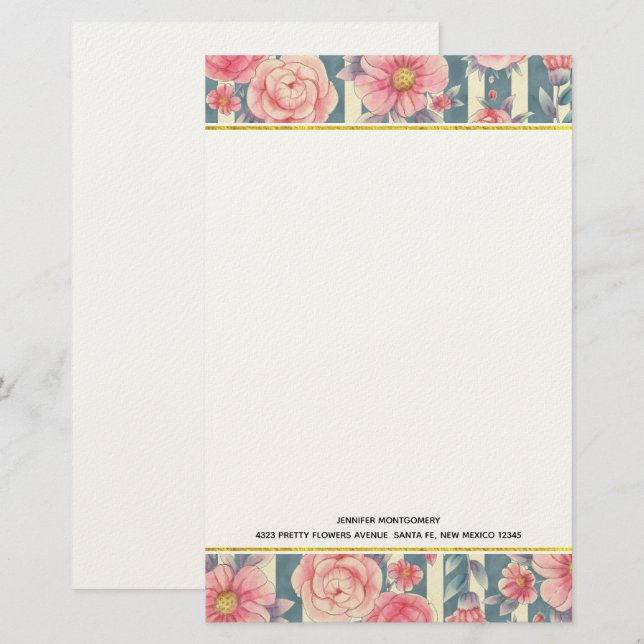 Rosa Aquarellfarben auf Streifen Briefpapier (Vorne/Hinten)