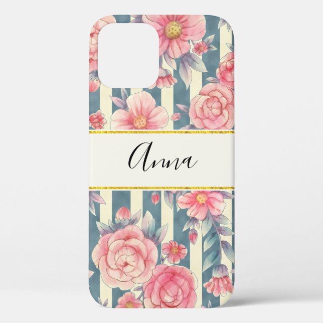 Rosa Aquarellfarben auf Streifen Case-Mate iPhone Hülle (Rückseite)