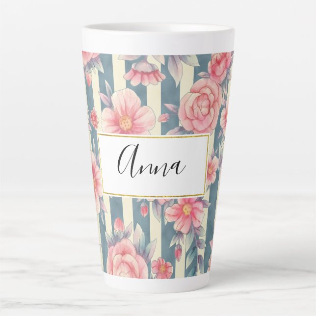 Rosa Aquarellfarben auf Streifen Milchtasse (Vorderseite)