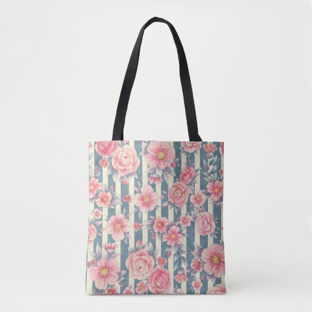 Rosa Aquarellfarben auf Streifen Tasche (Vorderseite)