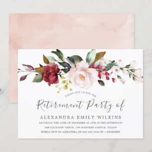 Rosa Aquarellfarben Blume Altersvorsorge Party Einladung