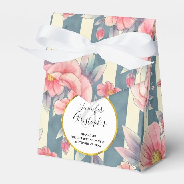 Rosa Aquarellfarben Blume auf Streifen Gastgeschen Geschenkschachtel (Vorderseite)