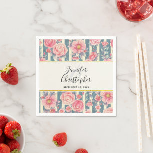 Rosa Aquarellfarben Blume auf Streifen Hochzeit Serviette