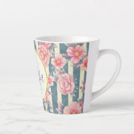 Rosa Aquarellfarben-Blume auf Streifen Monogramm Milchtasse