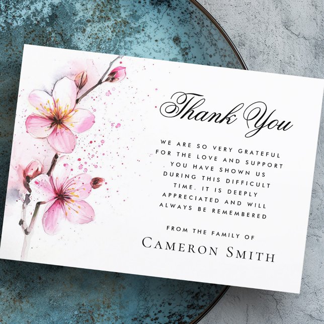 Rosa Aquarellfarben Blume Beerdigung Beileid Dankeskarte (Pink watercolor flowers funeral sympathy thank you card)