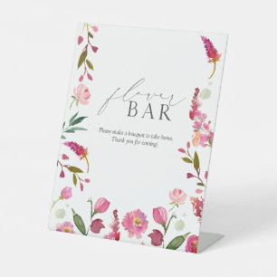 Rosa Aquarellfarben Blume Brautparty Blume Bar Sockelschild