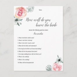 Rosa Aquarellfarben Blume Brautparty Game Ankündigungspostkarte