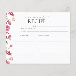 Rosa Aquarellfarben Blume Brautparty Rezept Karte