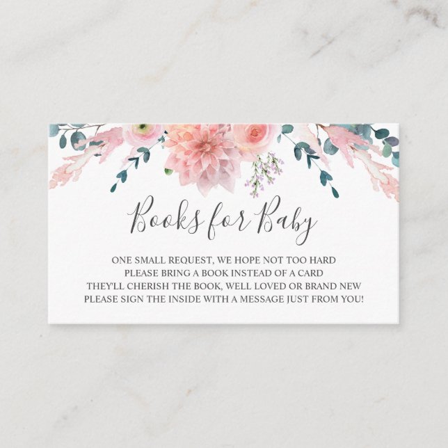 Rosa Aquarellfarben Blume Bücher für Babysteckkart Begleitkarte (Vorderseite)