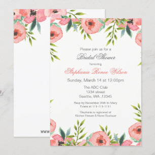 Rosa Aquarellfarben Blume Einladungen zur Dusche B