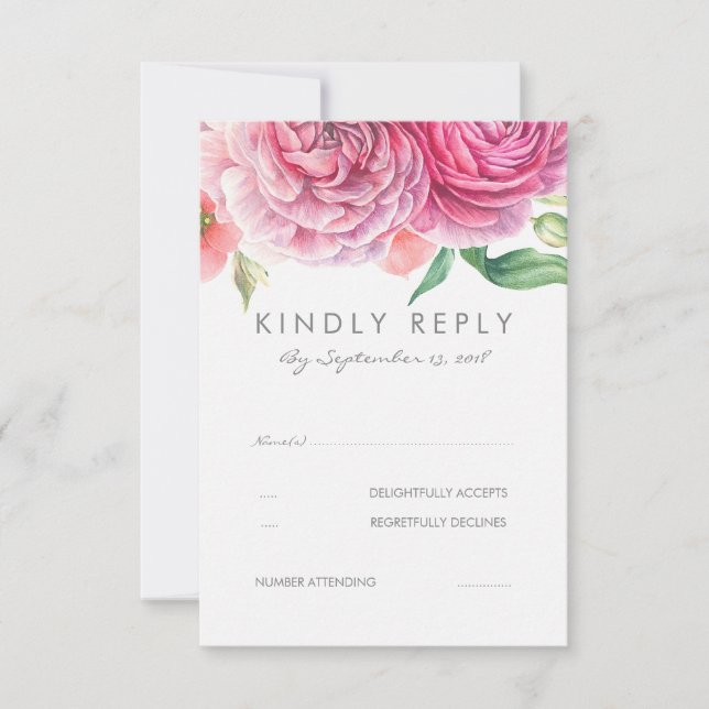 Rosa Aquarellfarben Blume Elegante Hochzeitsstimmu RSVP Karte (Vorderseite)