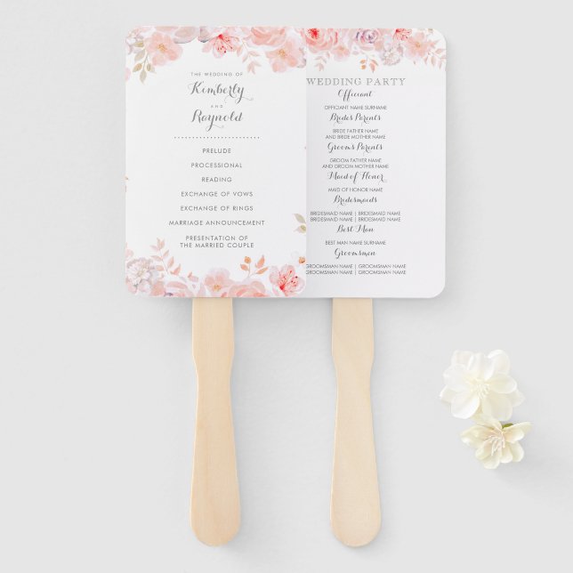 Rosa Aquarellfarben Blume Elegantes Hochzeitsprogr Fächer (Vorne und Hinten)