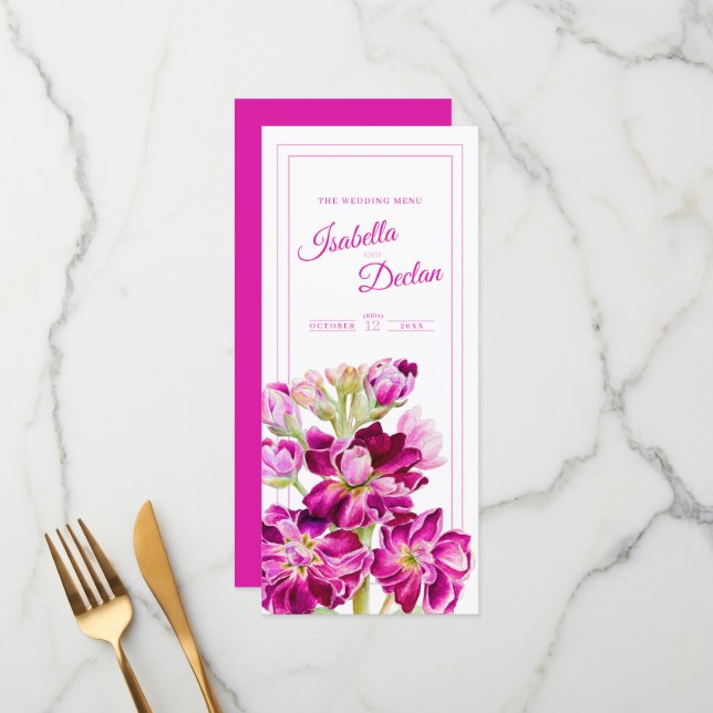 Rosa Aquarellfarben - Blume Hochzeit Menükarte (Vorderseite/Rückseite Beispiel)