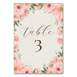 Rosa Aquarellfarben Blume Hochzeit Tischnummer