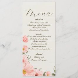 Rosa Aquarellfarben-Blume Hochzeitmenü Menükarte