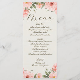 Rosa Aquarellfarben-Blume Hochzeitmenü Menükarte