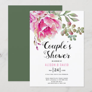 Rosa Aquarellfarben Blume Hochzeitspaare duschen Einladung