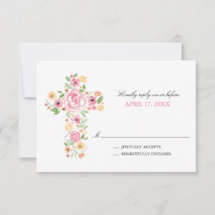 Rosa Aquarellfarben Blume Kreuzen Erste Heilige Ko RSVP Karte