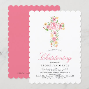Rosa Aquarellfarben Blume Kreuztaufe Einladung