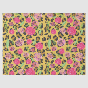 Rosa Aquarellfarben Blume Leopard Tierwerbung Seidenpapier