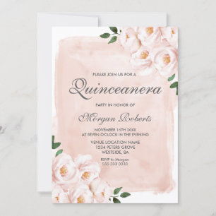 Rosa Aquarellfarben Blume Quinceanera Party Einladung