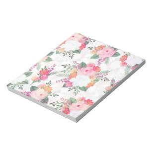 Rosa Aquarellfarben Blume Weißes Design Notizblock