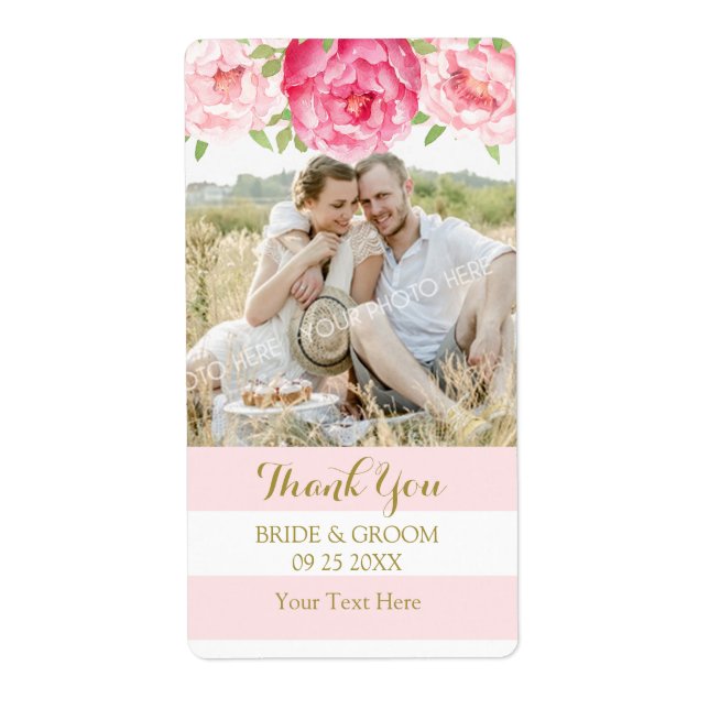 Rosa Aquarellfarben Blütenrot Foto Hochzeitsmarken (Vorne)