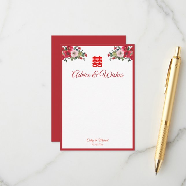 Rosa Aquarellfarben Chinesische Hochzeit Hinweiskarte (Vorderseite/Rückseite Beispiel)