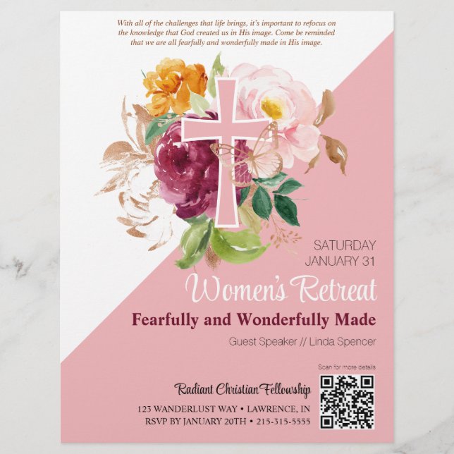 Rosa Aquarellfarben Floral Frauenkirche Flyer (Vorne)