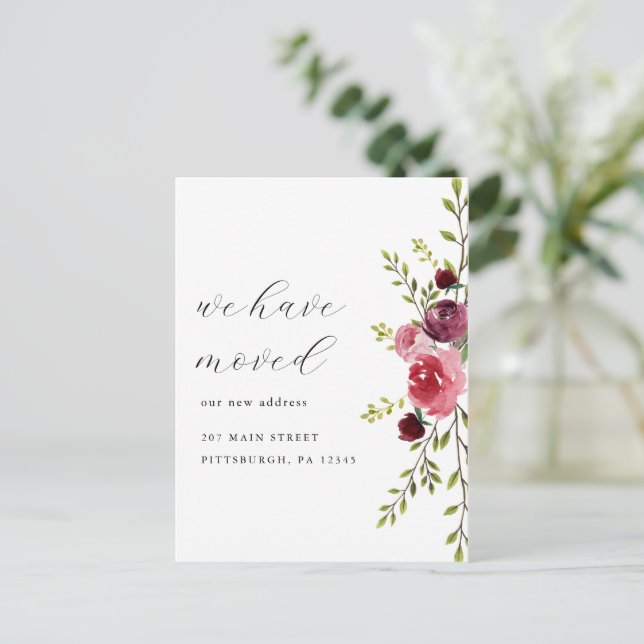 Rosa Aquarellfarben: Florale Adressenänderung Postkarte (Stehend Vorderseite)