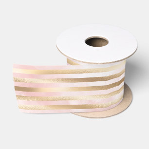 Rosa Aquarellfarben Gold Glam Streifen Satinband
