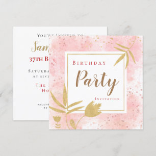 Rosa Aquarellfarben Konfetti Gold Leaf/Floral Gebu Einladung