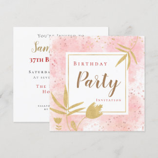 Rosa Aquarellfarben Konfetti Gold Leaf/Floral Gebu Einladung