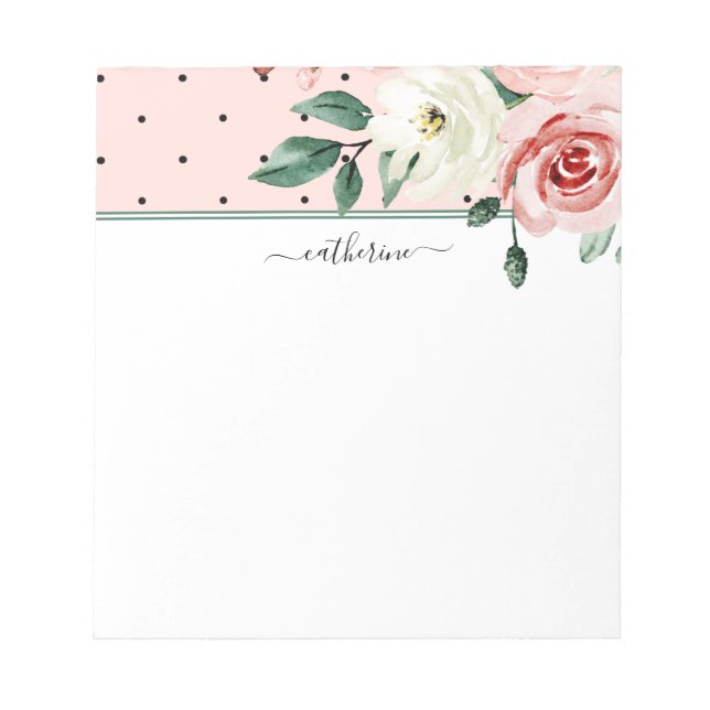 Rosa Aquarellfarben Land Blume, Personalisiert Notizblock (Vorderseite)