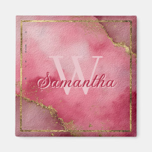 Rosa Aquarellfarben mit Gold Glitzer Magnet