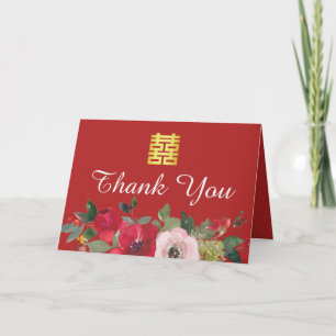 Rosa Aquarellfarben Moderne chinesische Hochzeit Dankeskarte