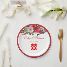 Rosa Aquarellfarben Moderne Chinesische Hochzeit Pappteller