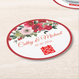 Rosa Aquarellfarben Moderne Chinesische Hochzeit Runder Pappuntersetzer